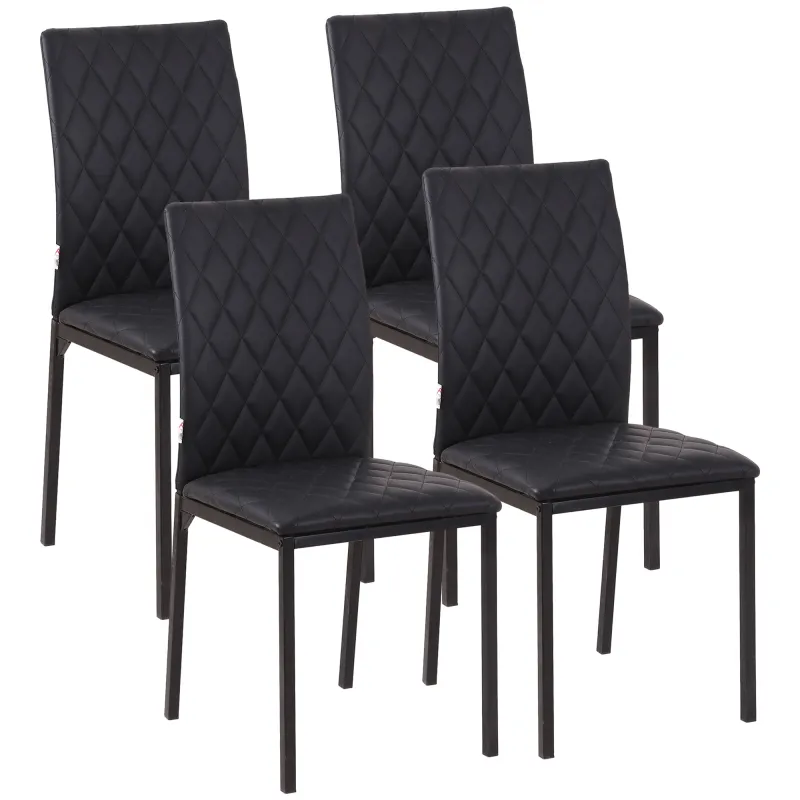Pack de 4 Sillas de Comedor con Respaldo Alto Tapizadas en Cuero Sintético Patas de Acero Negro