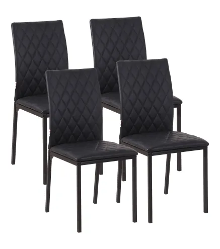 Pack de 4 Sillas de Comedor con Respaldo Alto Tapizadas en Cuero Sintético Patas de Acero Negro