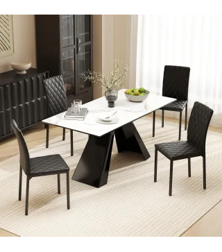 Pack de 4 Sillas de Comedor con Respaldo Alto Tapizadas en Cuero Sintético Patas de Acero Negro