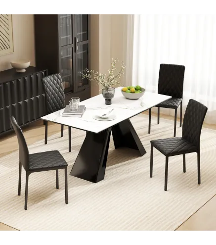 Pack de 4 Sillas de Comedor con Respaldo Alto Tapizadas en Cuero Sintético Patas de Acero Negro