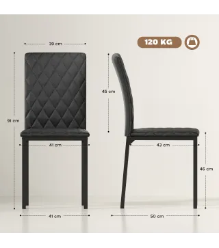Pack de 4 Sillas de Comedor con Respaldo Alto Tapizadas en Cuero Sintético Patas de Acero Negro