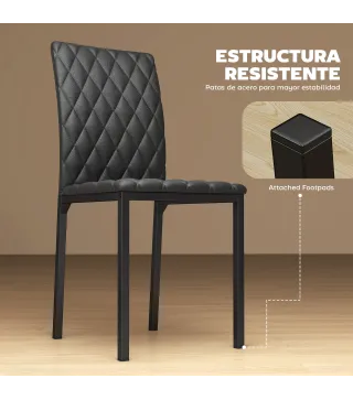 Pack de 4 Sillas de Comedor con Respaldo Alto Tapizadas en Cuero Sintético Patas de Acero Negro