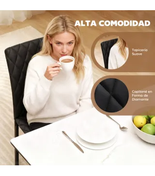 Pack de 4 Sillas de Comedor con Respaldo Alto Tapizadas en Cuero Sintético Patas de Acero Negro