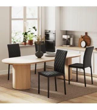 Pack de 4 Sillas de Comedor con Respaldo Alto Tapizadas en Cuero Sintético Patas de Acero Negro