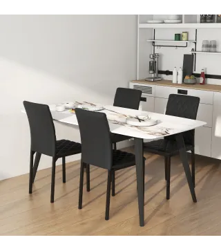 Pack de 4 Sillas de Comedor con Respaldo Alto Tapizadas en Cuero Sintético Patas de Acero Negro
