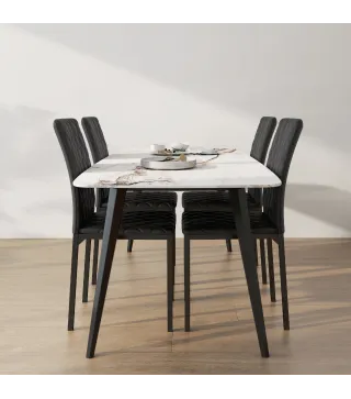 Pack de 4 Sillas de Comedor con Respaldo Alto Tapizadas en Cuero Sintético Patas de Acero Negro