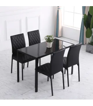 Pack de 4 Sillas de Comedor con Respaldo Alto Tapizadas en Cuero Sintético Patas de Acero Negro