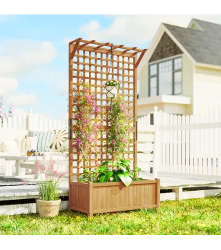 Jardinera con Celosía de Madera para Enredaderas Cultivo de Plantas para Patio Terraza 90x45x183 cm Natural