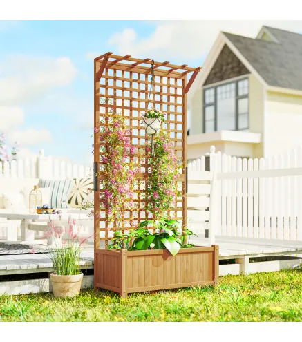 Jardinera con Celosía de Madera para Enredaderas Cultivo de Plantas para Patio Terraza 90x45x183 cm Natural