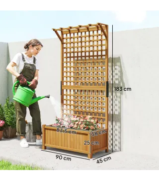 Jardinera con Celosía de Madera para Enredaderas Cultivo de Plantas para Patio Terraza 90x45x183 cm Natural
