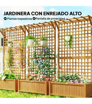 Jardinera con Celosía de Madera para Enredaderas Cultivo de Plantas para Patio Terraza 90x45x183 cm Natural