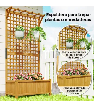 Jardinera con Celosía de Madera para Enredaderas Cultivo de Plantas para Patio Terraza 90x45x183 cm Natural