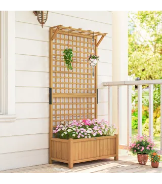 Jardinera con Celosía de Madera para Enredaderas Cultivo de Plantas para Patio Terraza 90x45x183 cm Natural
