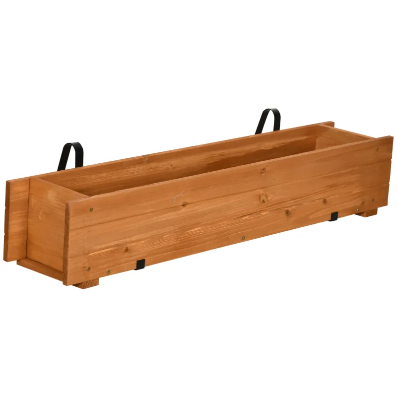 Jardinera de Madera con 2 Ganchos para Colgar para Cultivos Plantas Flores al Exterior 91x18x16,5 cm Natural