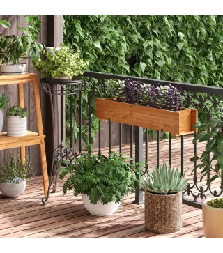 Jardinera de Madera con 2 Ganchos para Colgar para Cultivos Plantas Flores al Exterior 91x18x16,5 cm Natural