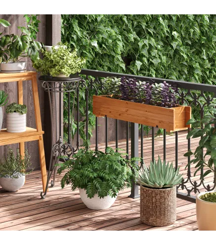 Jardinera de Madera con 2 Ganchos para Colgar para Cultivos Plantas Flores al Exterior 91x18x16,5 cm Natural