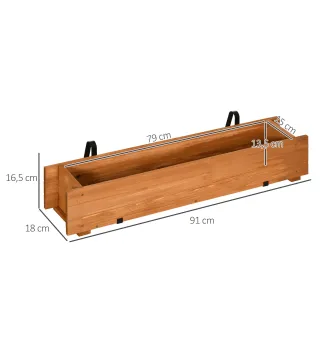 Jardinera de Madera con 2 Ganchos para Colgar para Cultivos Plantas Flores al Exterior 91x18x16,5 cm Natural