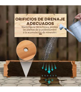 Jardinera de Madera con 2 Ganchos para Colgar para Cultivos Plantas Flores al Exterior 91x18x16,5 cm Natural