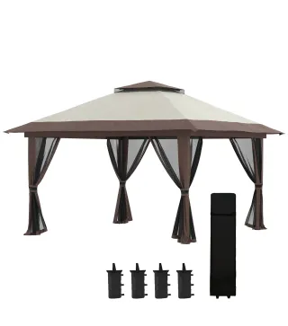 Carpa Plegable Pop-up con Altura Ajustable Protección UV50+ Doble Techo y Mosquiteras 4x4x2,8 m Beige