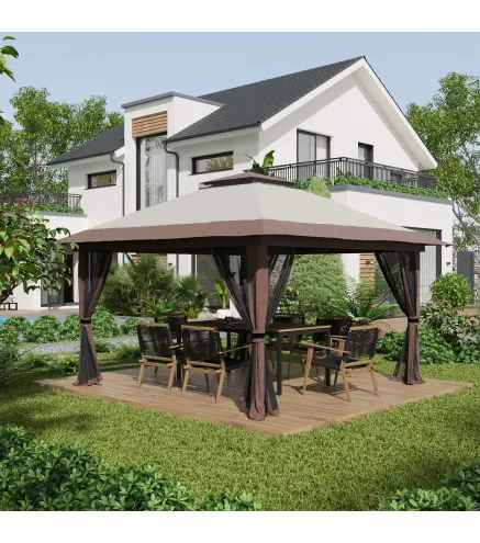 Carpa Plegable Pop-up con Altura Ajustable Protección UV50+ Doble Techo y Mosquiteras 4x4x2,8 m Beige