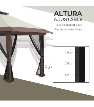 Carpa Plegable Pop-up con Altura Ajustable Protección UV50+ Doble Techo y Mosquiteras 4x4x2,8 m Beige