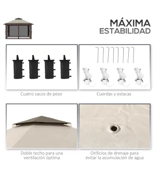 Carpa Plegable Pop-up con Altura Ajustable Protección UV50+ Doble Techo y Mosquiteras 4x4x2,8 m Beige