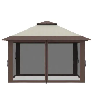 Carpa Plegable Pop-up con Altura Ajustable Protección UV50+ Doble Techo y Mosquiteras 4x4x2,8 m Beige