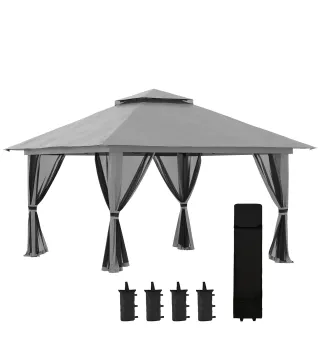 Carpa Plegable Pop-up con Altura Ajustable Protección UV50+ Doble Techo y Mosquiteras 4x4x2,8 m Gris
