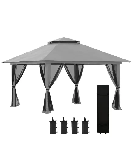Carpa Plegable Pop-up con Altura Ajustable Protección UV50+ Doble Techo y Mosquiteras 4x4x2,8 m Gris