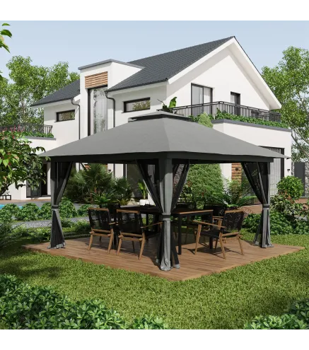 Carpa Plegable Pop-up con Altura Ajustable Protección UV50+ Doble Techo y Mosquiteras 4x4x2,8 m Gris