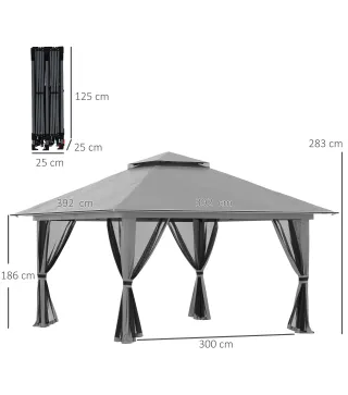Carpa Plegable Pop-up con Altura Ajustable Protección UV50+ Doble Techo y Mosquiteras 4x4x2,8 m Gris