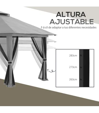 Carpa Plegable Pop-up con Altura Ajustable Protección UV50+ Doble Techo y Mosquiteras 4x4x2,8 m Gris