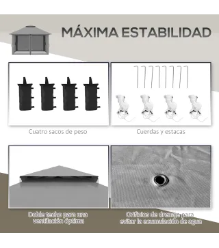 Carpa Plegable Pop-up con Altura Ajustable Protección UV50+ Doble Techo y Mosquiteras 4x4x2,8 m Gris