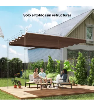Cubierta para Techo Retráctil de 2,5x2,55m para Pérgola 3x3 Tela de Repuesto con 10 Orificios de Drenaje Café