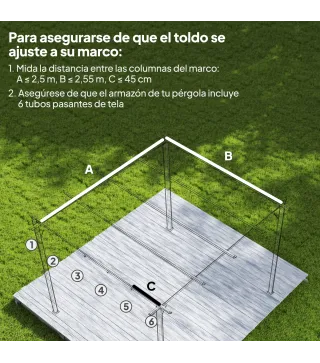 Cubierta para Techo Retráctil de 2,5x2,55m para Pérgola 3x3 Tela de Repuesto con 10 Orificios de Drenaje Café