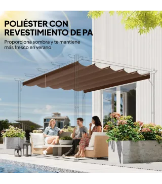 Cubierta para Techo Retráctil de 2,5x2,55m para Pérgola 3x3 Tela de Repuesto con 10 Orificios de Drenaje Café