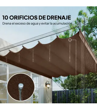 Cubierta para Techo Retráctil de 2,5x2,55m para Pérgola 3x3 Tela de Repuesto con 10 Orificios de Drenaje Café