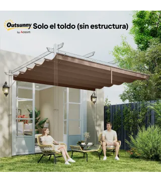 Cubierta para Techo Retráctil de 2,5x2,55m para Pérgola 3x3 Tela de Repuesto con 10 Orificios de Drenaje Café