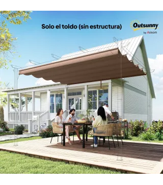 Cubierta para Techo Retráctil de 2,5x2,55m para Pérgola 3x3 Tela de Repuesto con 10 Orificios de Drenaje Café