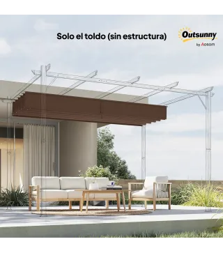 Cubierta para Techo Retráctil de 2,5x2,55m para Pérgola 3x3 Tela de Repuesto con 10 Orificios de Drenaje Café