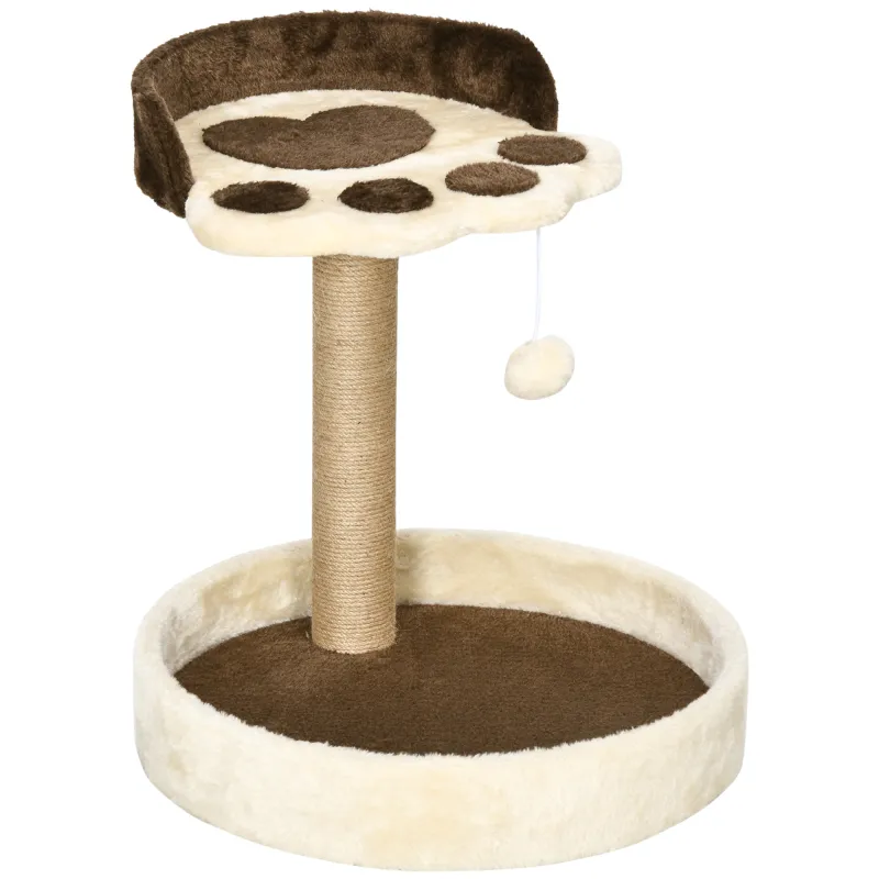 Árbol Rascador para Gatos Altura 44 cm Torre de Escalada con 2 Camas Poste de Yute, Juguete Colgante Marrón
