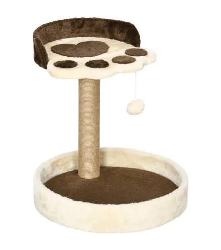 Árbol Rascador para Gatos Altura 44 cm Torre de Escalada con 2 Camas Poste de Yute, Juguete Colgante Marrón