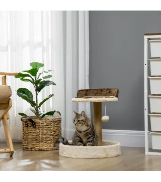 Árbol Rascador para Gatos Altura 44 cm Torre de Escalada con 2 Camas Poste de Yute, Juguete Colgante Marrón