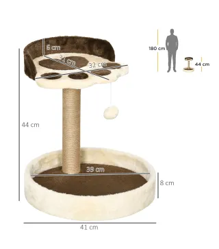 Árbol Rascador para Gatos Altura 44 cm Torre de Escalada con 2 Camas Poste de Yute, Juguete Colgante Marrón