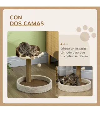 Árbol Rascador para Gatos Altura 44 cm Torre de Escalada con 2 Camas Poste de Yute, Juguete Colgante Marrón