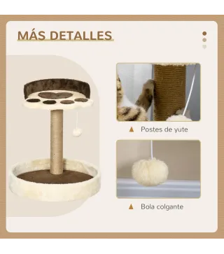Árbol Rascador para Gatos Altura 44 cm Torre de Escalada con 2 Camas Poste de Yute, Juguete Colgante Marrón