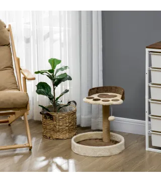 Árbol Rascador para Gatos Altura 44 cm Torre de Escalada con 2 Camas Poste de Yute, Juguete Colgante Marrón