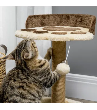 Árbol Rascador para Gatos Altura 44 cm Torre de Escalada con 2 Camas Poste de Yute, Juguete Colgante Marrón