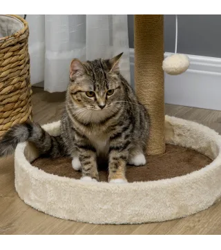 Árbol Rascador para Gatos Altura 44 cm Torre de Escalada con 2 Camas Poste de Yute, Juguete Colgante Marrón