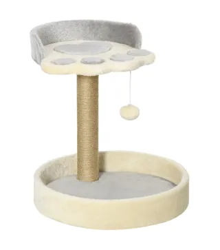 Árbol Rascador para Gatos Altura 44 cm Torre de Escalada con 2 Camas Poste de Yute, Juguete Colgante Gris Claro